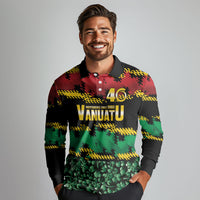 Vanuatu 46th Year Anniversary Long Sleeve Polo Shirt 30 July 1980 Hibiscus Seamless Pattern