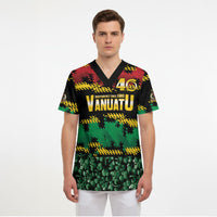 Vanuatu 46th Year Anniversary Scrub Top 30 July 1980 Hibiscus Seamless Pattern
