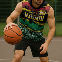 Vanuatu 46th Year Anniversary Sleeveless Hoodie 30 July 1980 Hibiscus Seamless Pattern