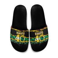 Vanuatu 46th Year Anniversary Slide Sandals 30 July 1980 Hibiscus Seamless Pattern LT9 Black - Polynesian Pride