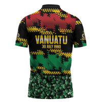 Vanuatu 46th Year Anniversary Zipper Polo Shirt 30 July 1980 Hibiscus Seamless Pattern