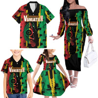Vanuatu 46th Year Anniversary Family Matching Off The Shoulder Long Sleeve Dress and Hawaiian Shirt Tamtam Slit Drums Long God Yumi Stanap LT9 - Polynesian Pride