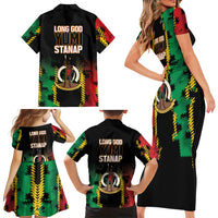 Vanuatu 46th Year Anniversary Family Matching Short Sleeve Bodycon Dress and Hawaiian Shirt Tamtam Slit Drums Long God Yumi Stanap LT9 - Polynesian Pride