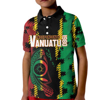 Vanuatu 46th Year Anniversary Kid Polo Shirt Tamtam Slit Drums Long God Yumi Stanap LT9 Kid Black - Polynesian Pride