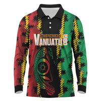 Vanuatu 46th Year Anniversary Long Sleeve Polo Shirt Tamtam Slit Drums Long God Yumi Stanap LT9 Black - Polynesian Pride