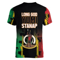 Vanuatu 46th Year Anniversary Women V-Neck T-Shirt Tamtam Slit Drums Long God Yumi Stanap LT9 - Polynesian Pride