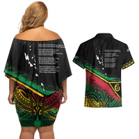Vanuatu 46th Year Anniversary Couples Matching Off Shoulder Short Dress and Hawaiian Shirt Vintage Grunge Vanuatu Flag Heritage LT9 - Polynesian Pride
