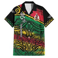 Vanuatu 46th Year Anniversary Family Matching Off The Shoulder Long Sleeve Dress and Hawaiian Shirt Vintage Grunge Vanuatu Flag Heritage LT9 Dad's Shirt - Short Sleeve Black - Polynesian Pride