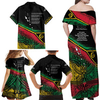 Vanuatu 46th Year Anniversary Family Matching Off Shoulder Maxi Dress and Hawaiian Shirt Vintage Grunge Vanuatu Flag Heritage LT9 - Polynesian Pride