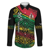 Vanuatu 46th Year Anniversary Family Matching Off Shoulder Short Dress and Hawaiian Shirt Vintage Grunge Vanuatu Flag Heritage LT9 Dad's Shirt - Long Sleeve Black - Polynesian Pride