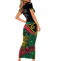 Vanuatu 46th Year Anniversary Family Matching Short Sleeve Bodycon Dress and Hawaiian Shirt Vintage Grunge Vanuatu Flag Heritage LT9 - Polynesian Pride