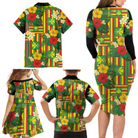 Hawaii Kanaka Maoli Hibiscus Family Matching Long Sleeve Bodycon Dress and Hawaiian Shirt Hawaiian Flag Motif LT9 - Polynesian Pride