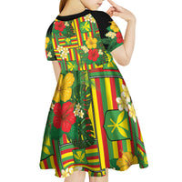 Hawaii Kanaka Maoli Hibiscus Kid Short Sleeve Dress Hawaiian Flag Motif LT9 - Polynesian Pride