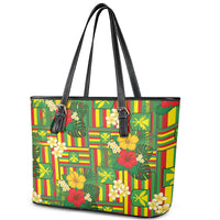 Hawaii Kanaka Maoli Hibiscus Leather Tote Bag Hawaiian Flag Motif