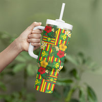 Hawaii Kanaka Maoli Hibiscus Tumbler With Handle Hawaiian Flag Motif