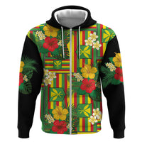 Hawaii Kanaka Maoli Hibiscus Zip Hoodie Hawaiian Flag Motif LT9 Zip Hoodie Green - Polynesian Pride