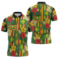 Hawaii Kanaka Maoli Hibiscus Zipper Polo Shirt Hawaiian Flag Motif LT9 - Polynesian Pride