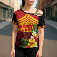 Hawaii Ku Kia'i Mauna Personalized Cross Shoulder Shirt Hibiscus Kakau Pattern