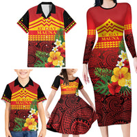 Hawaii Ku Kia'i Mauna Personalized Family Matching Long Sleeve Bodycon Dress and Hawaiian Shirt Hibiscus Kakau Pattern LT9 - Polynesian Pride