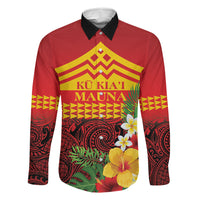 Hawaii Ku Kia'i Mauna Personalized Family Matching Puletasi and Hawaiian Shirt Hibiscus Kakau Pattern LT9 Dad's Shirt - Long Sleeve Red - Polynesian Pride