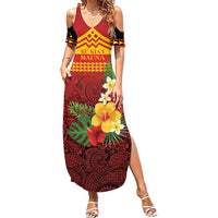 Hawaii Ku Kia'i Mauna Personalized Family Matching Summer Maxi Dress and Hawaiian Shirt Hibiscus Kakau Pattern LT9 Mom's Dress Red - Polynesian Pride
