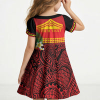 Hawaii Ku Kia'i Mauna Personalized Kid Short Sleeve Dress Hibiscus Kakau Pattern LT9 - Polynesian Pride