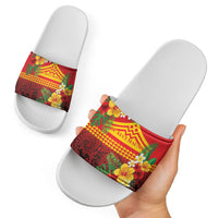 Hawaii Ku Kia'i Mauna Slide Sandals Hibiscus Kakau Pattern