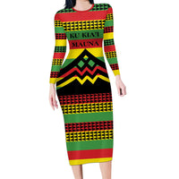 Hawaii Ku Kia'i Mauna Personalized Family Matching Long Sleeve Bodycon Dress and Hawaiian Shirt Hawaiian Kanaka Maoli Motif LT9 Mom's Dress Green - Polynesian Pride