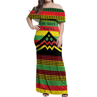 Hawaii Ku Kia'i Mauna Personalized Off Shoulder Maxi Dress Hawaiian Kanaka Maoli Motif LT9 Women Green - Polynesian Pride
