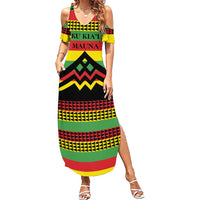 Hawaii Ku Kia'i Mauna Personalized Summer Maxi Dress Hawaiian Kanaka Maoli Motif LT9 Women Green - Polynesian Pride