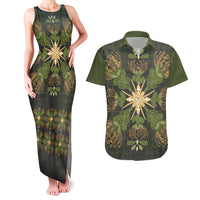 Hawaii Ohia Lehua Squares Couples Matching Tank Maxi Dress and Hawaiian Shirt Hawaiian Quilt Inspired Floral Pattern LT9 Green - Polynesian Pride
