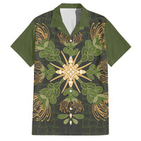 Hawaii Ohia Lehua Squares Family Matching Off The Shoulder Long Sleeve Dress and Hawaiian Shirt Hawaiian Quilt Inspired Floral Pattern LT9 Dad's Shirt - Short Sleeve Green - Polynesian Pride