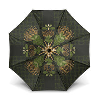 Hawaii Ohia Lehua Squares Umbrella Hawaiian Quilt Inspired Floral Pattern LT9 One Size Folded 11.42 inch Opened Diameter 37.4 inch Green - Polynesian Pride