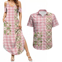 Akala Hamele Hawai'i Palaka Squares Maile Leaf Couples Matching Summer Maxi Dress and Hawaiian Shirt Flowers Hawaiian Quilt Patterns