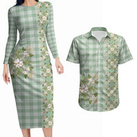 Liko Kukui Hawai'i Palaka Squares Maile Leaf Couples Matching Long Sleeve Bodycon Dress and Hawaiian Shirt Flowers Hawaiian Quilt Patterns