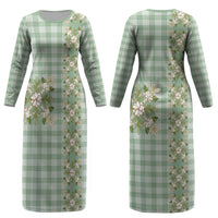 Liko Kukui Hawai'i Palaka Squares Maile Leaf Couples Matching Long Sleeve Bodycon Dress and Long Sleeve Button Shirt Flowers Hawaiian Quilt Patterns