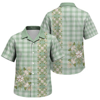 Liko Kukui Hawai'i Palaka Squares Maile Leaf Family Matching Off The Shoulder Long Sleeve Dress and Hawaiian Shirt Flowers Hawaiian Quilt Patterns