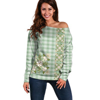 Liko Kukui Hawai'i Palaka Squares Maile Leaf Off Shoulder Sweater Flowers Hawaiian Quilt Patterns