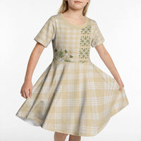 Melemele Ahiahia Hawai'i Palaka Squares Maile Leaf Kid Short Sleeve Dress Flowers Hawaiian Quilt Patterns