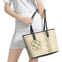 Melemele Ahiahia Hawai'i Palaka Squares Maile Leaf Leather Tote Bag Flowers Hawaiian Quilt Patterns
