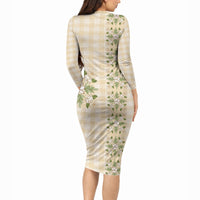 Melemele Ahiahia Hawai'i Palaka Squares Maile Leaf Long Sleeve Bodycon Dress Flowers Hawaiian Quilt Patterns