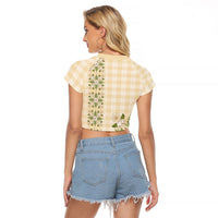 Melemele Ahiahia Hawai'i Palaka Squares Maile Leaf Raglan Cropped T Shirt Flowers Hawaiian Quilt Patterns