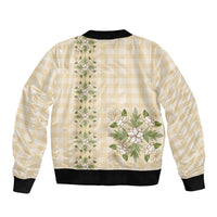 Melemele Ahiahia Hawai'i Palaka Squares Maile Leaf Sleeve Zip Bomber Jacket Flowers Hawaiian Quilt Patterns