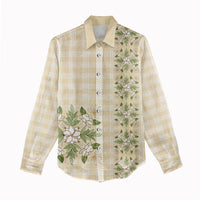 Melemele Ahiahia Hawai'i Palaka Squares Maile Leaf Women Casual Shirt Flowers Hawaiian Quilt Patterns
