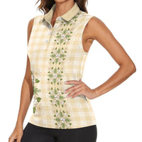 Melemele Ahiahia Hawai'i Palaka Squares Maile Leaf Women Sleeveless Polo Shirt Flowers Hawaiian Quilt Patterns