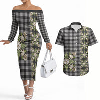Pauli Hawai'i Palaka Squares Maile Leaf Couples Matching Off The Shoulder Long Sleeve Dress and Hawaiian Shirt Flowers Hawaiian Quilt Patterns