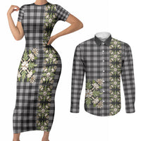 Pauli Hawai'i Palaka Squares Maile Leaf Couples Matching Short Sleeve Bodycon Dress and Long Sleeve Button Shirt Flowers Hawaiian Quilt Patterns