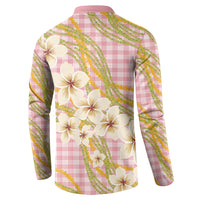Akala Hamele Palaka Plumeria Button Sweatshirt Puakenikeni and Maile Lei