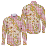 Akala Hamele Palaka Plumeria Family Matching Long Sleeve Bodycon Dress and Hawaiian Shirt Puakenikeni and Maile Lei