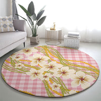 Akala Hamele Palaka Plumeria Round Carpet Puakenikeni and Maile Lei